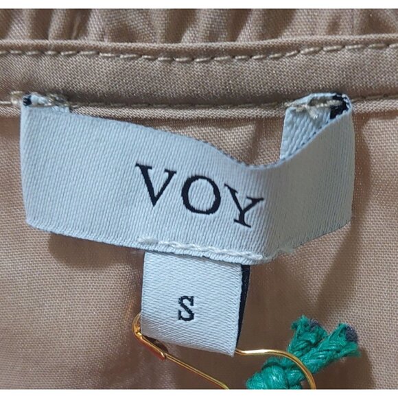 NWT Voy Kendra Colorblock Poplin Ruffle Sleeve Top In Pink~Khaki~Orange ~ SMALL - Picture 2 of 9